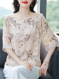 Comfy Elegant Summer Light Colored Flower Print Half Sleeve Shirt For Women