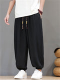 Men Summer Chinese Style Textured Baggy Harem Joggers Pants