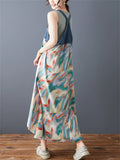 Women's Printed Denim Chiffon Patchwork Big Hem Dress