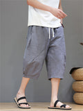 Men's Cotton Linen Solid Color Texture Drawstring Capri Pants