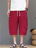Men's Cotton Linen Solid Color Texture Drawstring Capri Pants