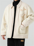 Bamboo Leaf Embroidery Corduroy Lapel Jacket for Men