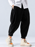 Men Corduroy Harem Pants Drawstring Baggy Tapered Trousers