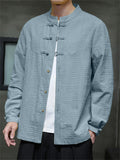 Men Chinese Style Linen Cotton Stand Collar Long Sleeve Shirts