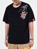 Chinese Style Carp Embroidery Men's Cotton Short Sleeve T-Shirts