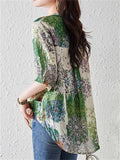 Loose Summer Floral Print V-Neck Patchwork Shirt For Women