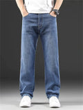Mens Summer Classic Washed Straight Leg Relaxed Fit Denim Jeans