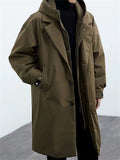 Men Autumn Hooded Trench Coat Button Zip Casual Windbreaker Overcoat