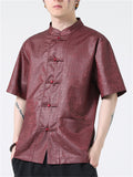 Chinese Style Texture Pattern Stand Collar Tang Suit Shirt