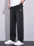 Men's Summer Loose Fit Side Seam Embroidery Staight Leg Pants
