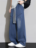 Men Plus Size Drawstring Wide Leg Jeans Elastic Waist Baggy Cargo Denim