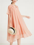 Flowy V Neck Double-Layer Tencel Dress for Women
