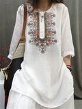 Women's Casual Summer Embroidery Round Neck Half Sleeve Shirt