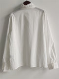 Women's Elegant Autumn Cotton Striped Hollow Stand Collar Long Sleeve Shirts