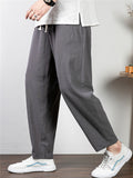Men's Plus Size Summer Retro Solid Color Drawstring Pants