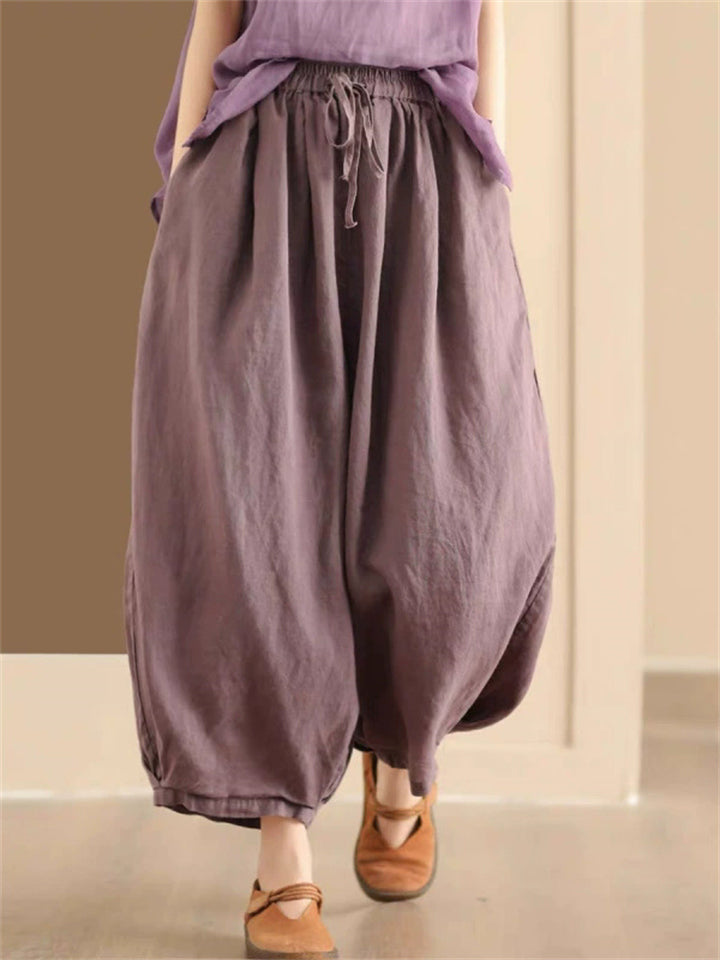 Women's Summer Comfy Solid Color Wide Leg Elastic Waist Cropped Pants