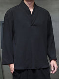 Men's Autumn Solid Color Zen Style Pullover Long Sleeve Shirts