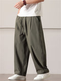 Mens Summer Linen Cotton Loose Fit Baggy Drawstring Pants