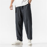 Men's Casual Linen Solid Color Drawstring Cropped Pants