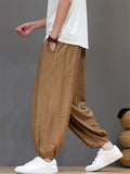 Men Oriental Style Crinkled Ice Silk Baggy Harem Joggers Pants