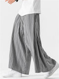 Men's Retro Cotton Linen Stripe Wide Leg Straight Pants