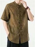 Men's Summer Casual Solid Color Ramie Frog Button Shirts