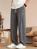 Mens Summer Breathable Linen Blend Drawstring Loose Fit Pants