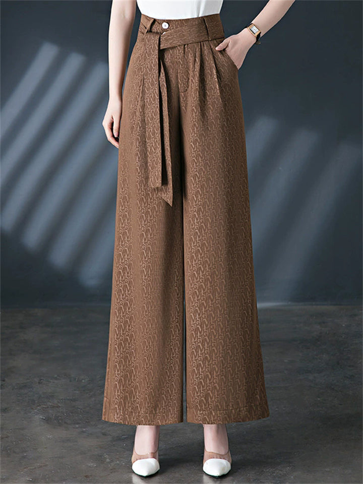 Women's Drape Jacquard High Waist Wide Leg Dress Pants with Belt