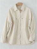 Women's Autumn Solid Color Loose Lapel Long Sleeve Cardigan Denim Shirts