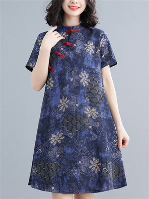 Summer Knot Button Cozy Loose Qipao Dress