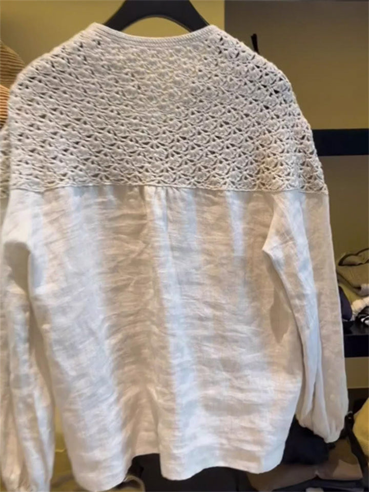 Women's Hollow Patchwork Solid Color Long Sleeve Shirts