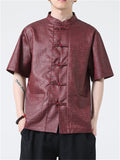 Chinese Style Texture Pattern Stand Collar Tang Suit Shirt