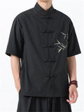 Men's Summer Leaves Embroidery Stand Collar Tang Suit Shirts