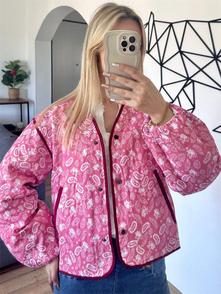 Women's Casual Print Waist Length Cotton-padded Jacket