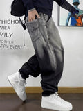 Men Streetwear Ombre Baggy Wide Leg Washed Denim Joggers Jeans