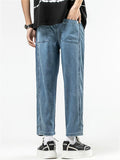 Men Lyocell Drawstring Loose Fit Straight Leg Denim Cropped Pants