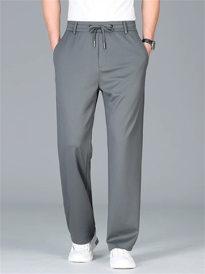 Mens Cool Straight Leg Stretchy Drawstring Waist Casual Pants