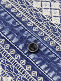 Retro V Neck Half Sleeve Embroidery Female Denim Dress