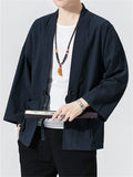 Men Japanese Style Linen Blend Open Front Cardigan Jacket