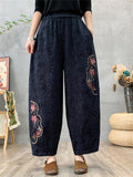 Women's Ethnic Style Floral  Embroidered Elastic Waist Bloomers Pants