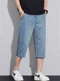Men's Casual Elastic Waist Thin Ice Silk Cropped Short Denim Pants