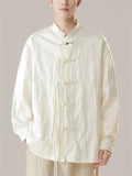 Chinese Style Men's Stand Collar Jacquard Long Sleeve Shirts