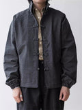 Men's Frog Button Plaid Jacket Long Sleeve Coat
