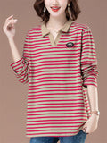 Women's Loose Cotton Stripe Long Sleeve Shirts