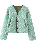 Women's Casual Print Waist Length Cotton-padded Jacket
