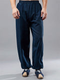 Chinese Style Ramie Loose Elastic Waist Kung Fu Pant for Men