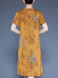 Summer Short Sleeve Casual V-neck Print A-Line Dress for Women