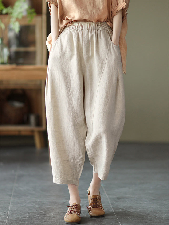 Women's Summer Casual Elastic Waist Harem Cropped Pants