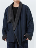 WInter Chinese Vintage Zen Style Fleece Trim Lined Lace Up Coat for Men