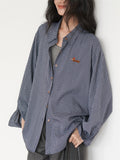 Women's Loose Blue Plaid Long Sleeve Shirts